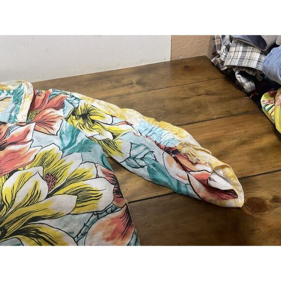 John Mark Womens Top Extra Large Linen Button Up Blouse Cinch Sleeves Art Boho - Picture 7 of 13